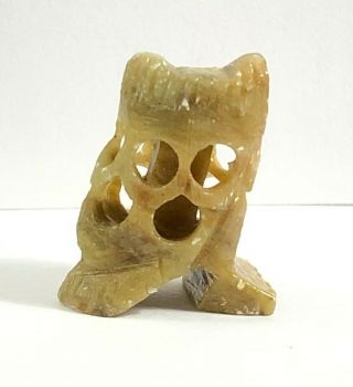 Vintage Chinese Hand Carved Owl with Baby Owl Inside Soapstone J13 3