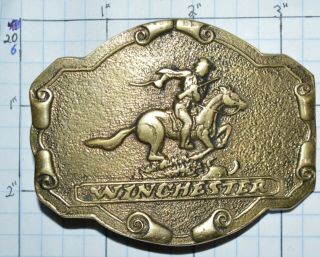Winchester Horse Rider Western Cowboy Rifle Brass Vintage Belt Buckle