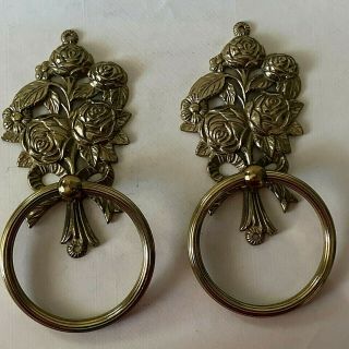 Vintage Set 2 Brass Towel Rings Bathroom Bouquet Of Roses Wall Mount Taiwan Roc