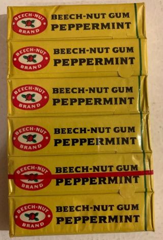 Vintage Beech - Nut Peppermint Chewing Gum 6 Pack W/5 Sticks Nos