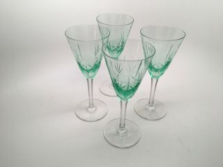 Vintage Set (4) Light Green Crystal Wine Glasses -