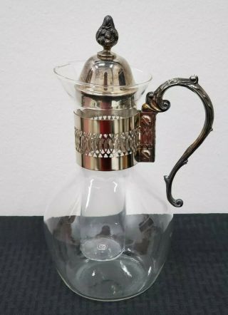 Vintage Silver Plated & Heat Proof Glass Coffee Tea Carafe Pitcher By Corning