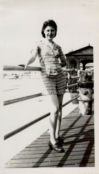 Vintage Photograph 1940s Woman Atlantic City Beach Fashion Romper