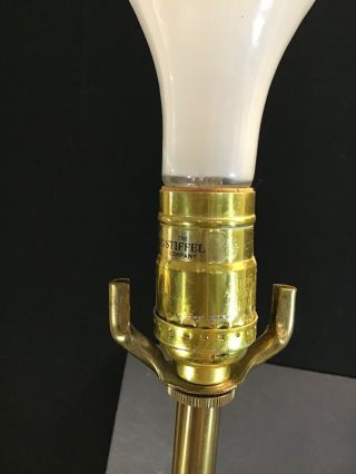 Pair HEAVY STIFFEL Vintage Enamel Brass Trophy Urn Lamps Hollywood Regency 3