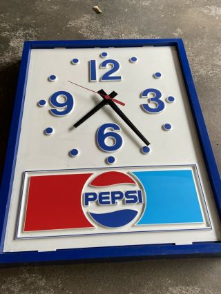 Vintage 1973 Pepsi Cola Hanging Wall Clock - Plastic - Battery Operated