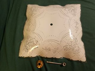 Vintage Rose Ceiling Light Shade Cover Square Ruffled Glass Floral White