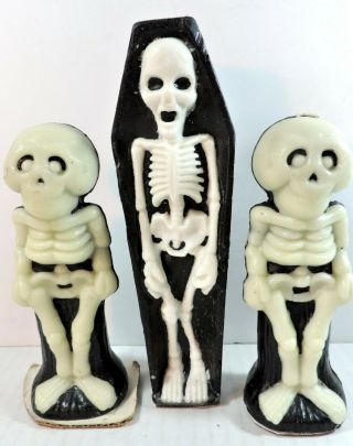 3 Vintage Gurley Halloween Skeleton Candles (2) Glow In The Dark