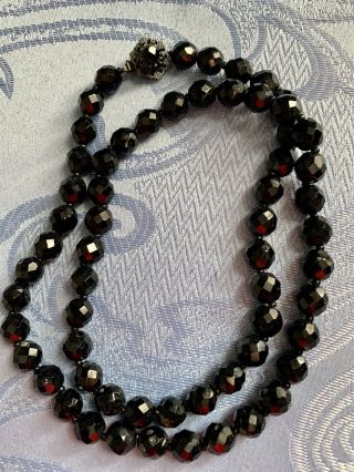 Vintage Miriam Haskell Black Glass Beads Necklace - 61 Large Beads,  14 " Long