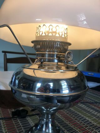 Antique Rayo B&h Nickel Oil Lamp 306 Coleman/aladdin Shade 10” Not Electric