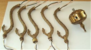 Vintage Brass Chandelier Main 5 Arm Hub,  Finial & 5 Arms.  Spain