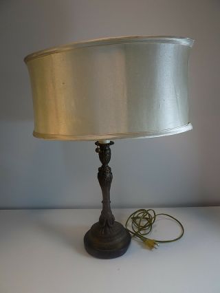 Vintage Brass Lamp With Silk Shade 21 " Tall Floral Design By Oriental Accent
