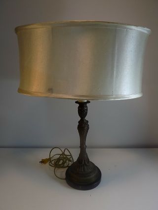 VINTAGE BRASS LAMP WITH SILK SHADE 21 