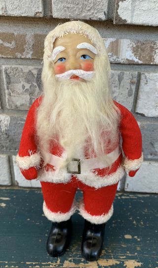 Vintage Red Felt Christmas Santa Claus Figurine Plastic Face Felt Body Boots 12 "