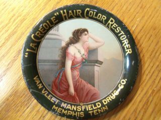 Victorian Tin Tip Tray La Creole Hair Color Restorer Van Vleet Mansfield Drug Co