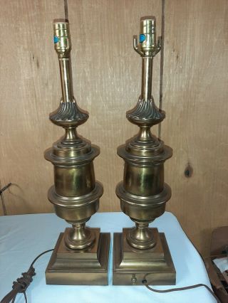 2 Vintage Stiffel Brass Table Lamps Neoclassical 24 " Heavy