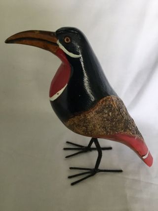 Vintage Hand Carved Wood Bird From Kenya - Folk Art,  8”