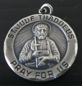 Vtg Anson Catholic Sterling Silver St.  Jude Thaddeus Pray For Us Religious Medal