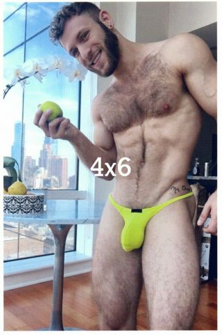 Hairy Chest Blonde Male N Neon Green Speedo Eating Apple Beefcake Gay 4x6 Photo