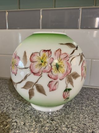 Vintage Gwtw Hand Painted Flowers Blossoms Ball Globe Oil Lamp Shade
