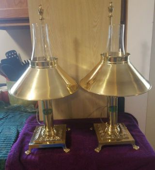 Vintage Paris Istanbul Orient Express Brass Train Railroad Claw Feet Table Lamps