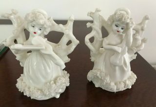 Pair Vintage Planter Verithin China Ardalt Japan Angel Figurines W Instruments