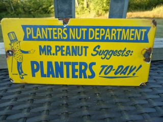Old Vintage Planters Peanuts Porcelain Advertising Wood Door Sign Mr.  Peanut