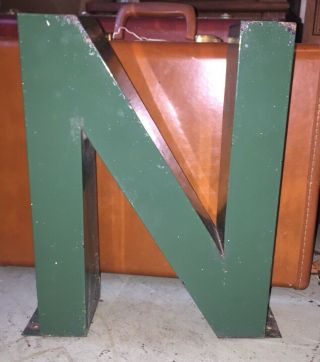 Vintage 16” Green Letter N Porcelain Gas Station Sign Old Garage Enamel.