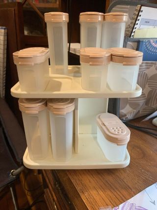 Tupperware Vintage Pink Modular Mates Spice Rack Carousel Set With 9 Containers