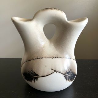 Fine Navajo Native American Indian Signed Horsehair Pottery Art Wedding Vase Nr
