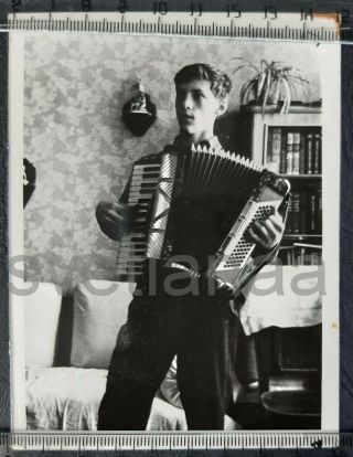 1950 Guy Accordion Handsome Young Boy Teen Music School Home Interior Ussr Photo