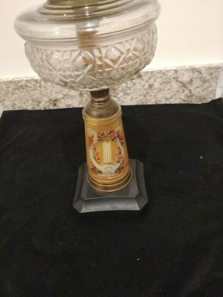 Victorian Pressed Glass Oil Lamp On A Glass Column & Cast Iron Base