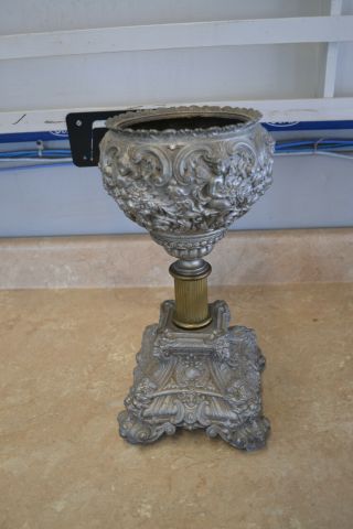 Metal Lamp Base With Cherubs & Other Faces,  Non Magnetic Metal,  No Makers Mark