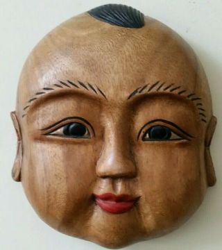 Buddha Buddhist Hand Carved Wood Face Hanging Sculpture Statues Bowl