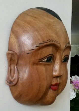 Buddha Buddhist Hand Carved Wood Face Hanging Sculpture Statues Bowl 3
