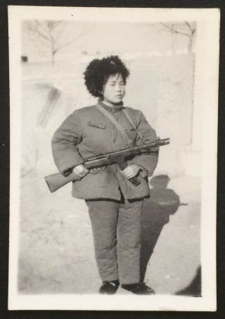 Chinese Woman Militia Girl Ppsh Winter Coat China Culture Revolution Photo