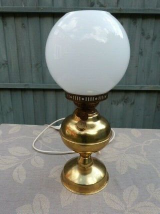 Lovely Vintage Brass & White Glass Duplex Oil Lamp Converted To Electric