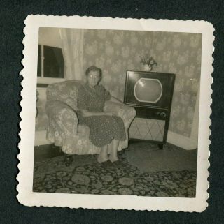 Vintage Photo Grandma W/ Tv Television 1950s Home Interior 422132