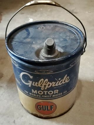 Vintage Gulf Gulfpride Motor Oil Can 5 Five Gallon Us