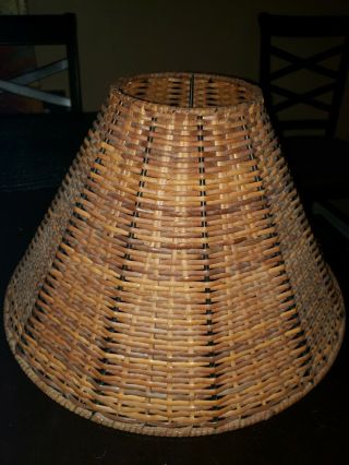Vintage Brown Wicker Rattan Woven Lamp Shade 15 " Wide