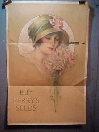 Orig 1914 D.  M.  Ferry Seed Co Country Store Advertising Poster 30 X 20