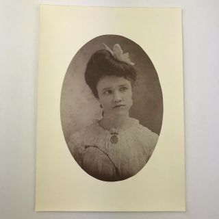 Vintage Black And White Photo Reprint Victorian Young Woman Holding Flower