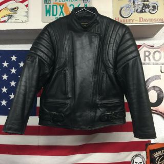 Mens Vintage Jts Black Leather Motorcycle Jacket Size 42 Eu 52 Harley Chopper