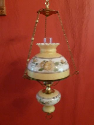 Vintage Hanging Kitchen Hurricane Library Parlor Lamp Lights 10 " Glass Shade