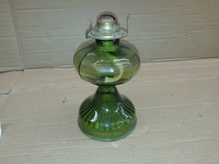Vintage Eagle Green Depression/vaseline Glass Oil Lamp