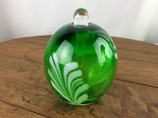 Vintage Green & White Glass Perfume Bottle With Stopper Wh - 7