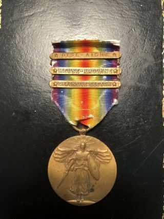 Wwi Us Army Victory Medal W/ 3 Bars 4th Division Aisne - Marne Meuse - Argonne
