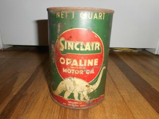 Vintage Sinclair Opaline One Quart Tin Motor Oil Advertising Can W Dino