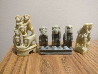 Chinese Hand Carved Soap Stone Set Of 3 Monkeys