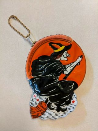 Vintage Halloween Witch Vinyl Coin Purse 1950s Old Dime Store Stock