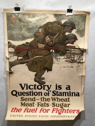 Rare Wwi " Victory Is A Question Of Stamina " Propaganda Poster 21 " X 29